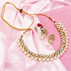 Arihant Mesmerizing Kundan & Pearl Gold Plated Fabulous Necklace Set for Women/Girls 44133
