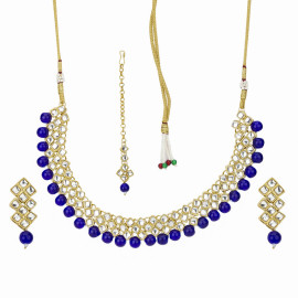 Arihant Gold Plated Kundan Studded Blue Necklace Set for Women 44134
