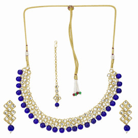 Arihant Gold Plated Kundan Studded Blue Necklace Set for Women 44134