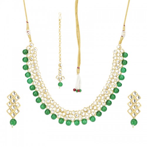 Arihant Gold Plated Kundan Studded Green Necklace ...