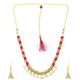 Arihant Red Gold Plated Stone Studded & Beaded Jewellery Set 44136