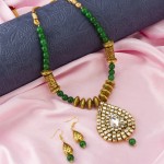 Arihant Green Gold Plated Stone Studded & Beaded Jewellery Set 44140