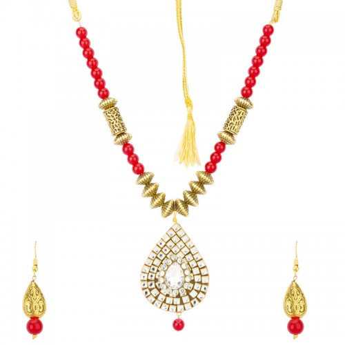 Arihant Red Gold Plated Stone Studded & Beaded...