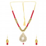 Arihant Red Gold Plated Stone Studded & Beaded Jewellery Set 44141