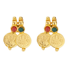 Arihant Red & Green Gold Plated Stone Studded Coin Jewellery Set 44142
