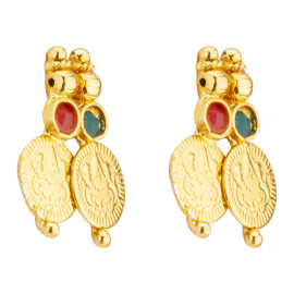 Arihant Red & Green Gold Plated Stone Studded Coin Jewellery Set 44142