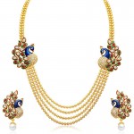 Arihant Designer Mayur Design Multi Layer Pearl Gold Plated Elegant Necklace Set for Women/Girls 44144