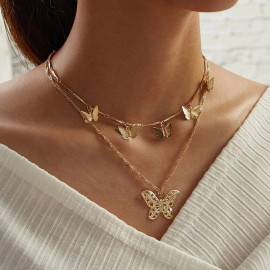Arihant Gold Plated Butterfly Inspired Layered Necklace (CT-NCK-44165) 44165