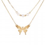 Arihant Tantalizing Pearl Butterfly Gold Plated Multi Layer Necklace For Women/Girls 44173