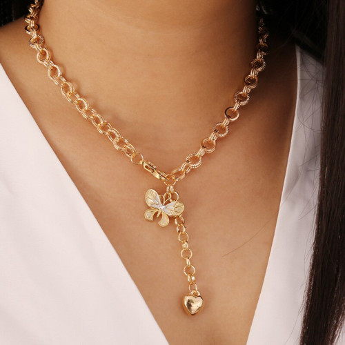 Arihant Stunning Butterfly Heart Gold Plated Neckl...