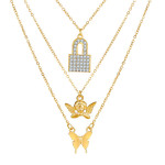 Arihant Trendy AD Lock Butterfly Gold Plated Multi Layered Necklace For Women/Girls 44205