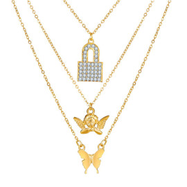 Arihant Trendy AD Lock Butterfly Gold Plated Multi Layered Necklace For Women/Girls 44205