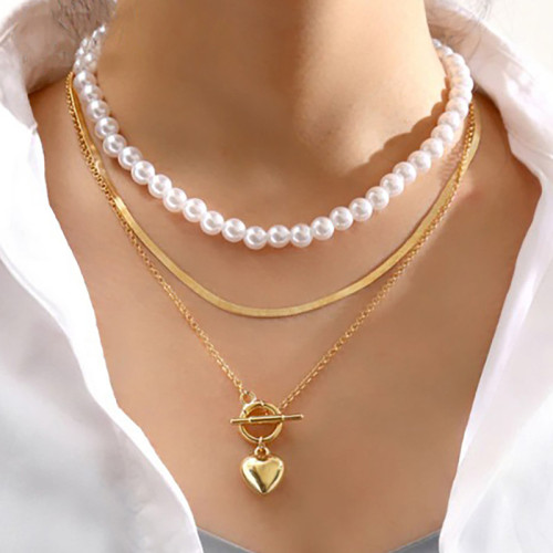 Arihant Jewellery For Women White Gold Plated Heart inspired Pearl Necklace