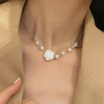 Arihant Gold Plated Pearl Studded Rose and Butterfly themed Necklace