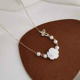Arihant Gold Plated Pearl Studded Rose and Butterfly themed Necklace