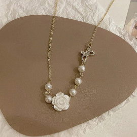 Arihant Gold Plated Pearl Studded Rose and Butterfly themed Necklace