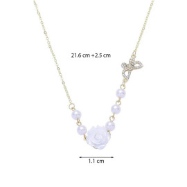 Arihant Gold Plated Pearl Studded Rose and Butterfly themed Necklace