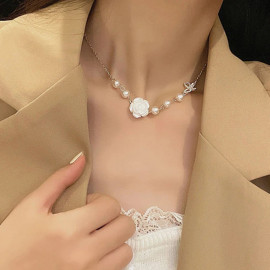 Arihant Gold Plated Pearl Studded Rose and Butterfly themed Necklace