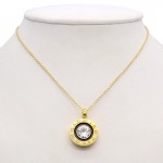 Arihant Gold Plated Stainless Steel Roman Numerals Black Circular Pendant with Cubic Zirconia