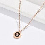 Arihant Rose Gold Plated Stainless Steel Roman Numerals Black Circular Pendant with Cubic Zirconia