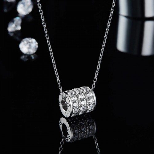 Arihant Silver Plated Stainless Steel Anti Tarnish CZ Cylindrical Pendant with 3 Linked Loops