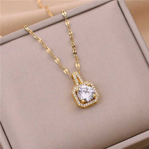 Arihant Gold Plated Stainless Steel CZ Square Contemporary Pendant with Rope Chain