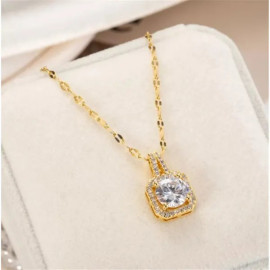 Arihant Gold Plated Stainless Steel CZ Square Contemporary Pendant with Rope Chain