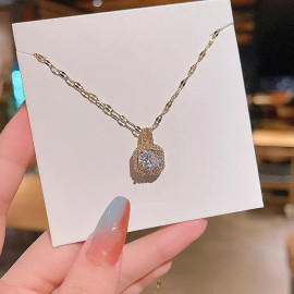 Arihant Gold Plated Stainless Steel CZ Square Contemporary Pendant with Rope Chain