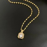 Arihant Gold Plated Stainless Steel CZ Square Contemporary Pendant with Rope Chain