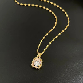 Arihant Gold Plated Stainless Steel CZ Square Contemporary Pendant with Rope Chain