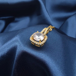 Arihant Gold Plated Stainless Steel CZ Square Contemporary Pendant with Rope Chain