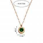 Arihant Stainless Steel Gold Plated Green CZ Stone Roman Numerals Pendant with Rope Chain
