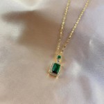 Arihant Stainless Steel Gold Plated Green CZ Stone Roman Numerals Pendant with Rope Chain