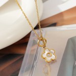 Arihant Stainless Steel Gold Plated Beautiful Floral Mother of Pearl Stone Studded Pendant