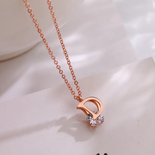 Arihant Stainless Steel Rose Gold Plated CZ Studded Alphatical Letter "D" Contemporary Pendant