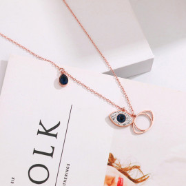Arihant Stainless Steel Rose Gold Plated American Diamond Studded Evil Eye Pendant