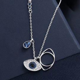 Arihant Stainless Steel Silver Plated American Diamond Studded Evil Eye Pendant