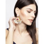 Arihant Off-White & Peach-Coloured Gold-Plated Handcrafted Floral Drop Earrings 35064