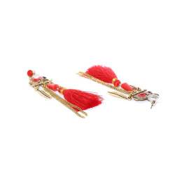 Arihant Antique Gold-Plated & Red Handcrafted Tasselled Contemporary Drop Earrings 35079