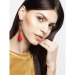Arihant Antique Gold-Plated & Red Handcrafted Tasselled Contemporary Drop Earrings 35079