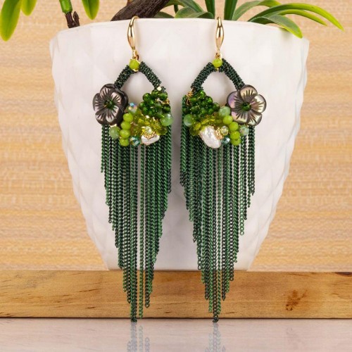 Arihant Green Floral Handcrafted Tassel Earrings 35140