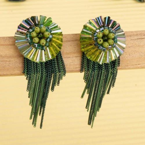 Arihant Green Handcrafted Contemporary Tassel Earrings 35141