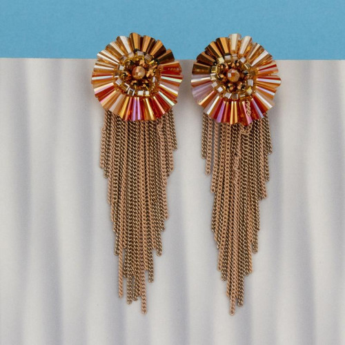 Arihant Orange And Beige Handcrafted Tassel Earrin...