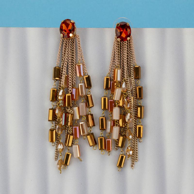 Arihant Brown And Beige Handcrafted Contemporary Tassel Earrings 35146