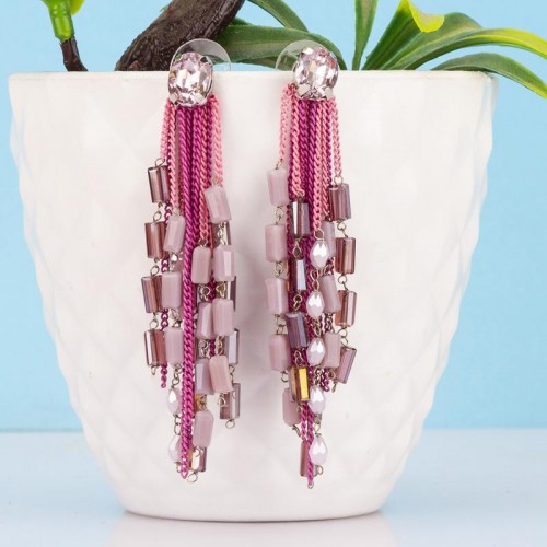 Arihant Pink And Purple Silver Plated Handcrafted Contemporary Tassel Earrings 35147