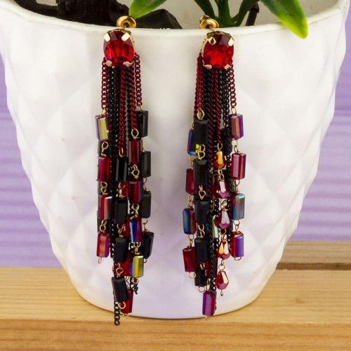 Arihant Red And Black Handcrafted Contemporary Tassel Earrings 35149