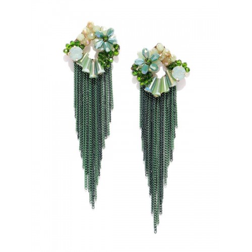 Green Gold-Plated Floral Handcrafted Drop Earrings...