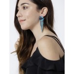 Blue Silver-Plated Handcrafted Tasselled Contemporary Drop Earrings 35161