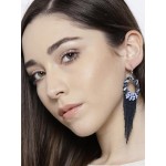 Teal Blue Silver-Plated Circular Tasselled Handcrafted Drop Earrings 35172