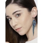 Blue Silver-Plated Beaded Tasselled Handcrafted Drop Earrings 35174